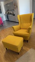 IKEA STRANDMON Ohrensessel mit Hocker – Gelb