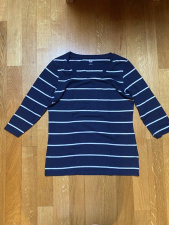 T-shirt manches 3/4 bleu et blanc Uniklo L