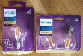 Philips LED-Birne Led-Lampe E14, 470lm, filament, warm-weiss