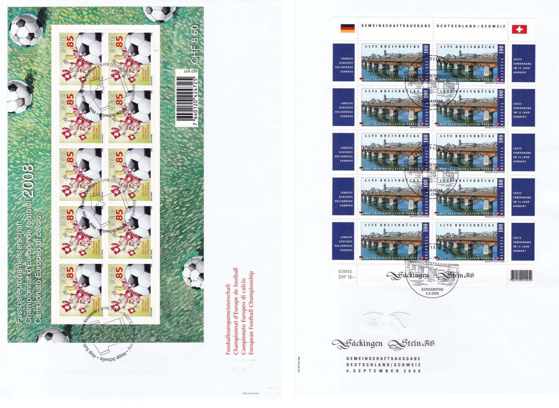 Tutti i francobolli: 13 Stk. CH Kleinbogen FDCs ab 2008 – Usato da Münchwilen AG venduto da Nesar