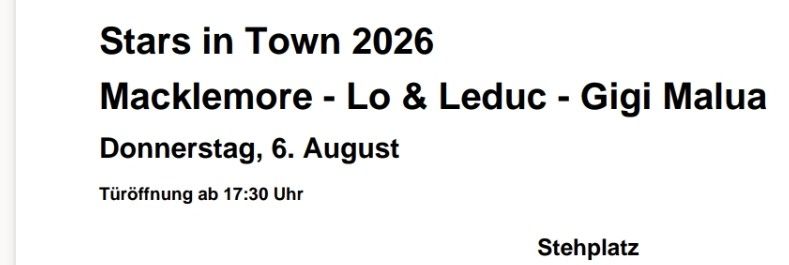 Biglietti: Stars in Town Ticket 6.8.2026 – Nuovo (secondo la descrizione) da Effretikon venduto da ker_r8gg
