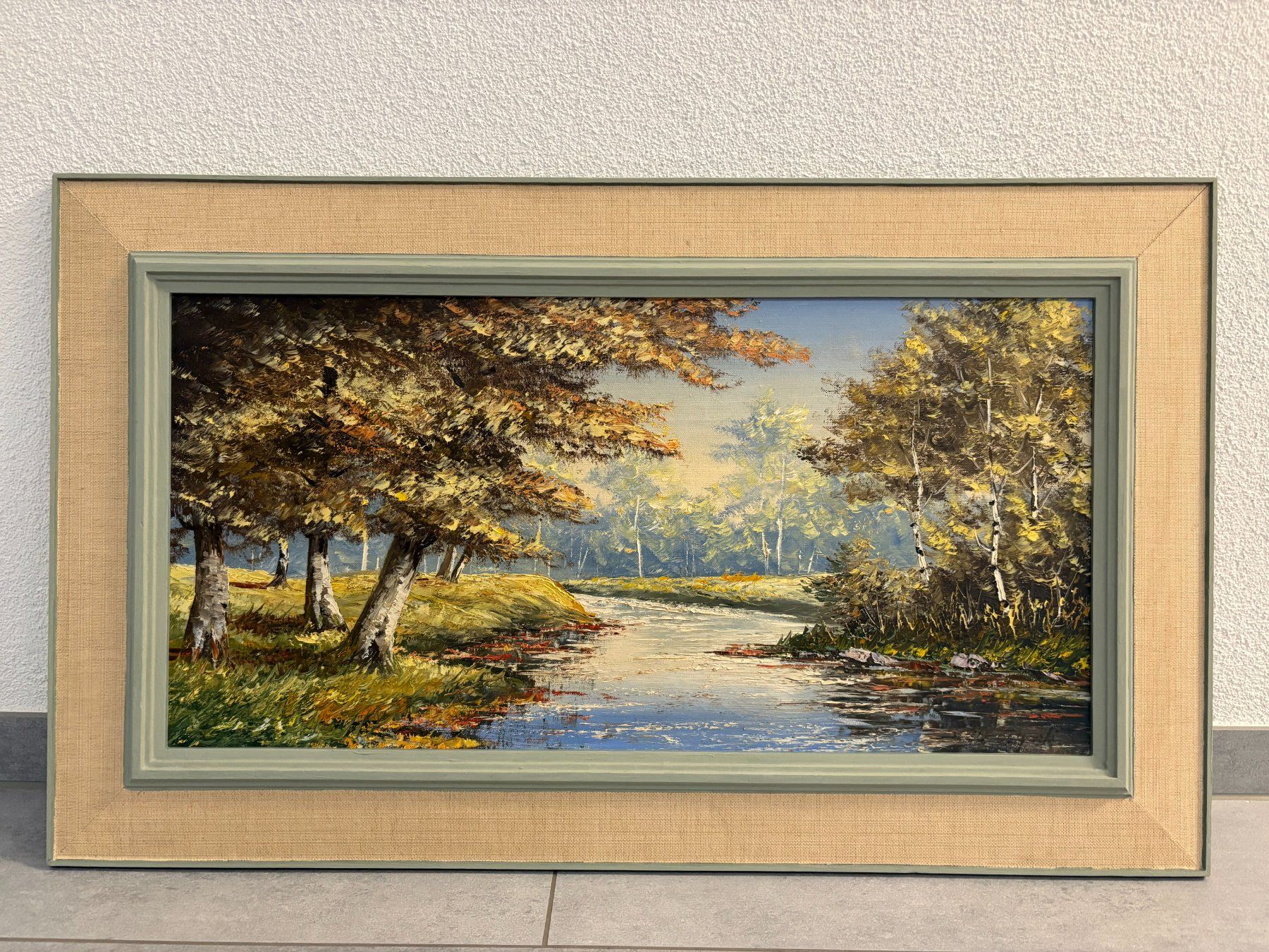 Dipinti: 86.5 cm breitx 52 cm/  Vögeli Öl Gemälde Wald Teich – Usato da Ottenbach venduto da TimelessEmotions. 1