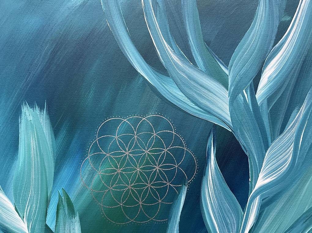 Dipinti: 40x40cm Bild grünblau "Essenz" – Nuovo e nell'imballaggio originale da Urdorf venduto da manuela4 3