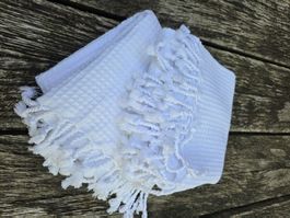 Stoff: Badetuch Waffelpiquet/Fransen weiss (Türkei) 2er Set