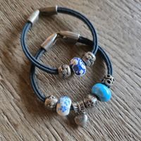 🐸 2 ARMBÄNDER LEDER BEADS PERLEN LEDERARMBAND PANDORA STIL