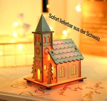 Weihnachten LED Haus aus Holz Kirche