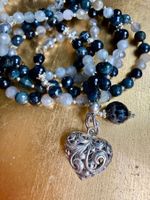 925 Silber,Labradorit und blaues Falkenauge Halskette