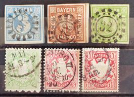BAVIÈRE - BAYERN: 6 Gestempelte aus 1850–1888