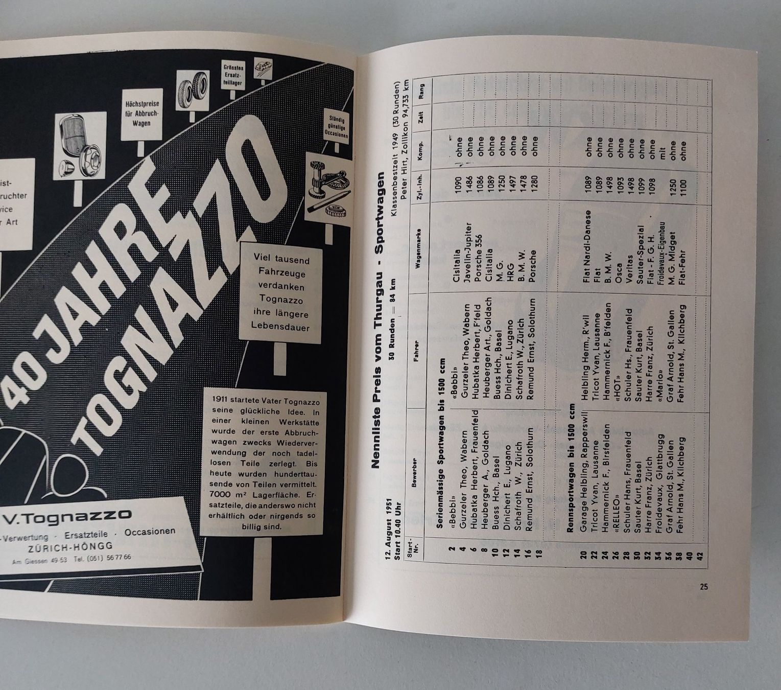 Alfa Romeo Documenti: Programmheft Erlen 1951 Rundstreckenrennen Auto Kopie – Usato da Schenkon venduto da Elbarto007 4