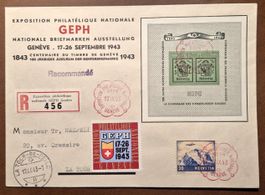 FDC, Nationale Briefmarkenausstellung Genf 1943 Sonderstemp.
