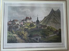 Antiker kolorierter Stahlstich Greierz / Gruyère – ca. 1860 