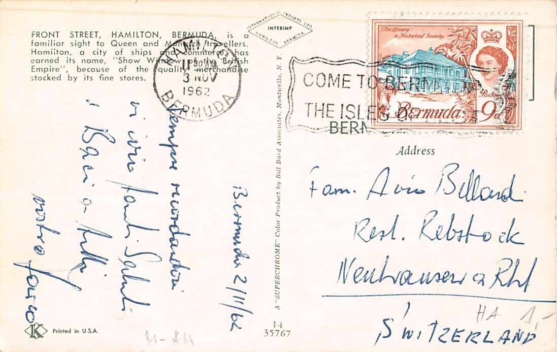 Cartoline postali: EXOTISCHE Ansichtskarten 3x BERMUDA - in die Schweiz – Usato da Lufingen venduto da TopAnsichtskarten 1