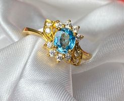 Blauer Zirkon + Saphir Ring 💎✨ Silber 925 vergoldet S103