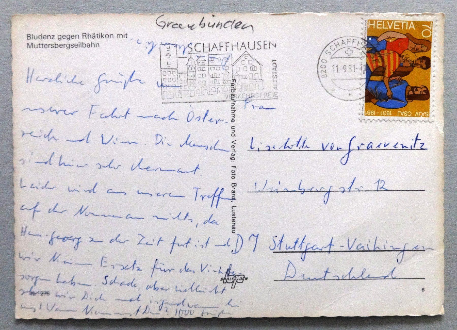 Cartes postales: Bludenz gegen Rhätikon, Muttersbergseilbahn – Défectueux à Fétigny par Billy2miny 1