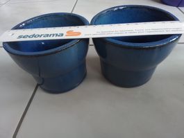 2 Blaue Keramik-Blumentöpfe - Sommer Deko 🌷...