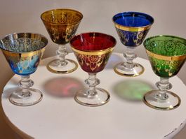 5 Vintage Murano Likörgläser Golddekor
