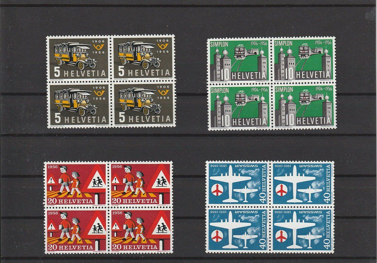 Tutti i francobolli: Viererblock-Satz postfrisch 1956, Kat. 38.- Fr. – Usato da Zürich venduto da 1BJM5