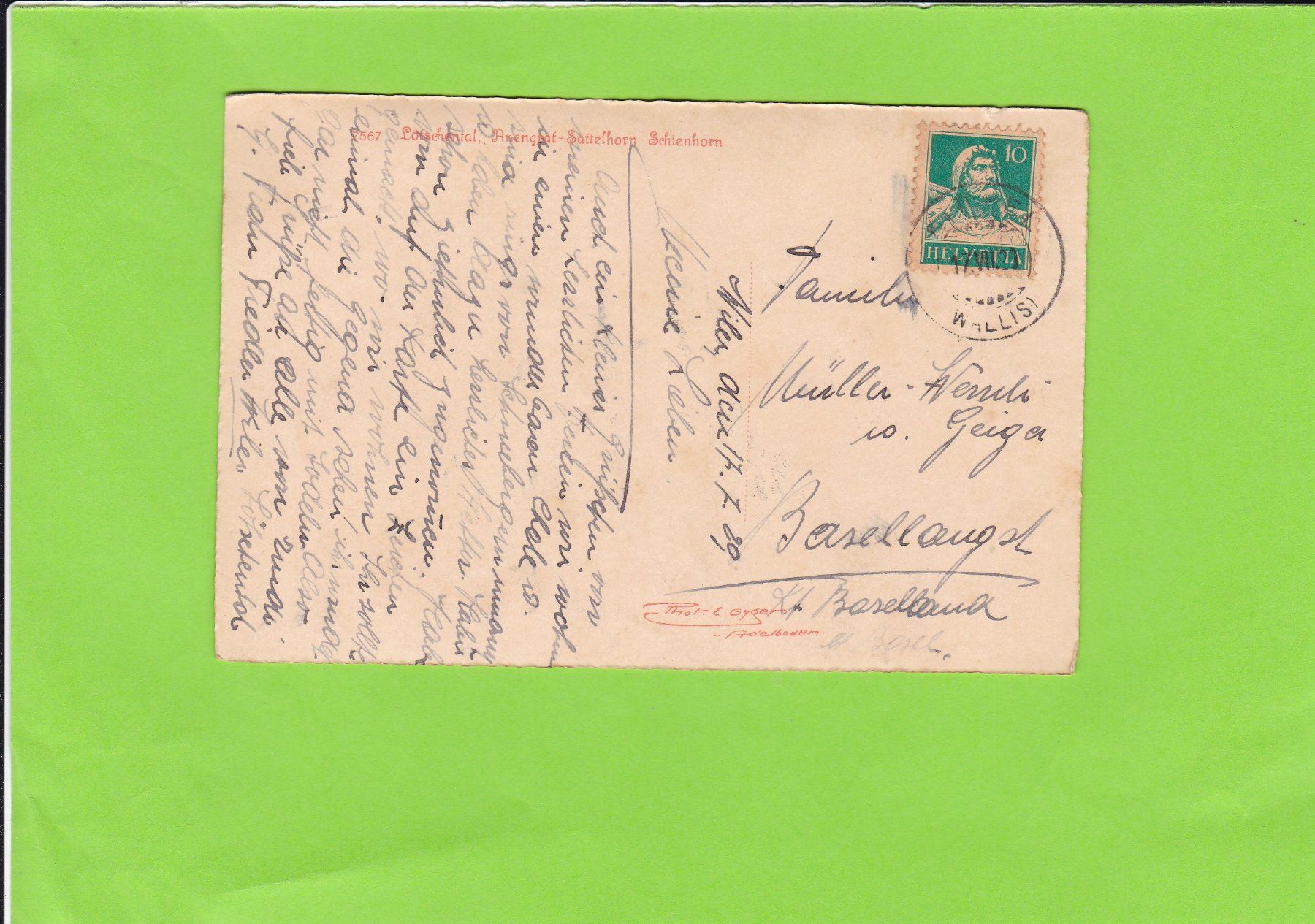 Cartoline postali: Lötschental, E. Gyger--1920 versendet – Usato da St. Peterzell venduto da neckertal 1