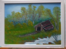 Oelgemälde 33cm x 43 Kunststoffwechselrahmen    Waldhaus