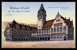Künstler-AK St. Gallen, Perspektivische Ansicht des Rathausp