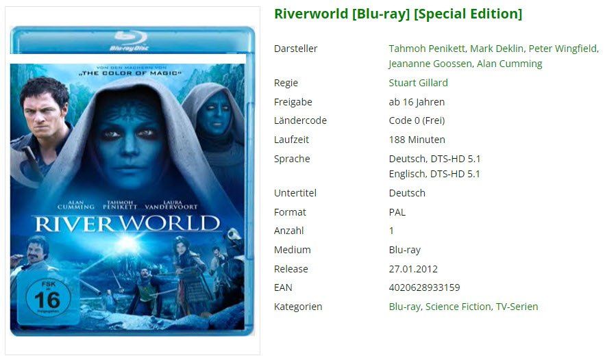 Tutti i DVDs: Riverworld (Bluray) – Usato da Emmetten venduto da SVollenweider