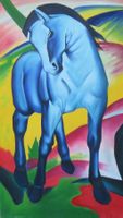 Acryl- / Ölgemälde "Blaues Pferd" nach Franz Marc, 58x100 cm