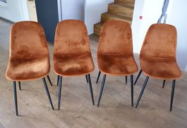 4 Esszimmerstühle in Samt, orange-braun