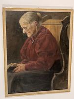 Portrait Gemälde nicht signiert einer alten Dame mit Stuhl
