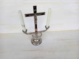 Kruzifix Kerzenständer Antik Metall Vintage Jesus Religion