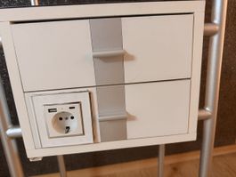Beistelltisch Glas Metall Schubladen Steckdose USB