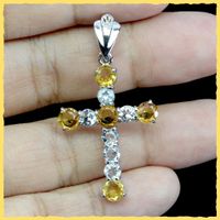 ♛ Citrin / Aquamarin 925 Silberkreuz