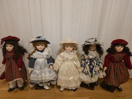 Porzellanpuppe im Vintage Stil, mit edlem Kleid