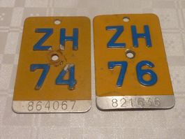 Velonummern ZH 74, 76 plaque Velo