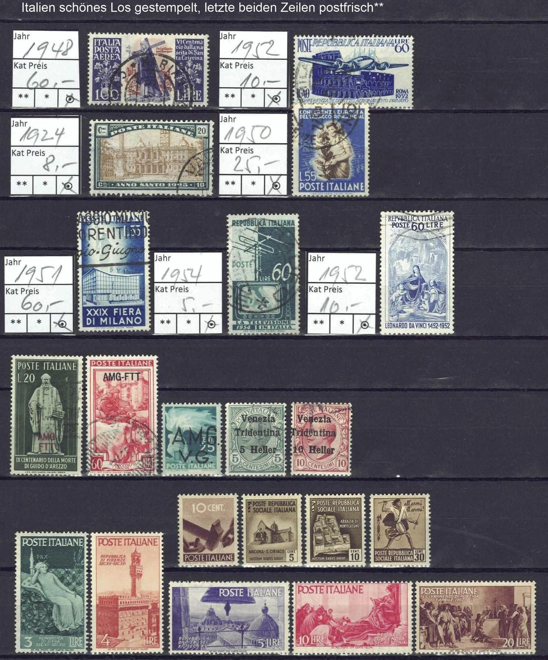 Alle Briefmarken: Italein ab 1948 gestempelt und postfr** – Gebraucht aus Basel von Pfefferschootte