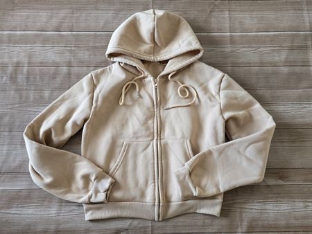 Kuschelige Zip-Up Hoodie Jacke - XS - beige