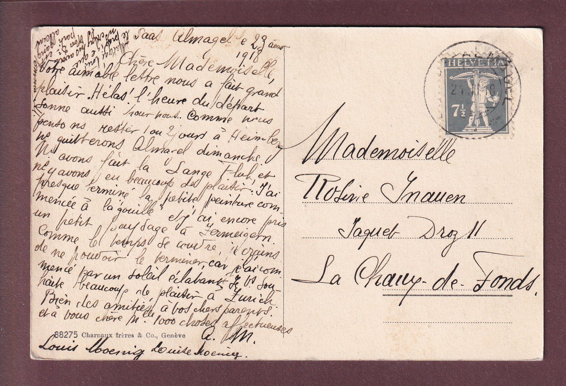 Cartoline postali: HOHNEGG bei Saas-Fee - 1918 – Usato da Pully venduto da nicecards 1