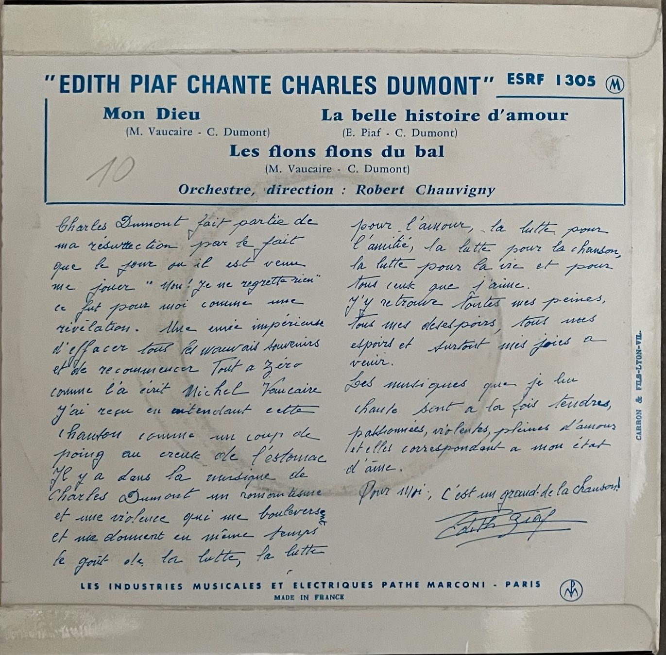 Dischi in vinile: EDITH PIAF - EDITH PIAF CHANTE CHARLES DUMONT – Usato da Bussigny venduto da vinyl-pas-cher 1