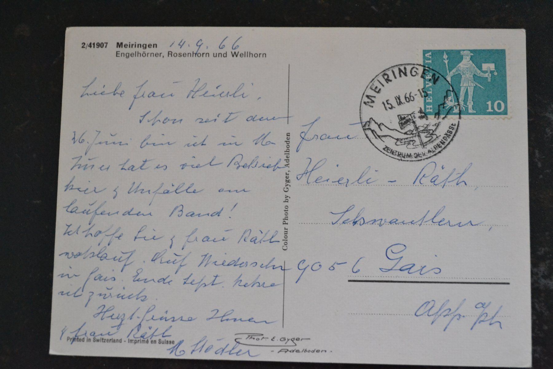 Cartoline postali: AK Meiringen BE – Usato da Beinwil am See venduto da kajak55 1