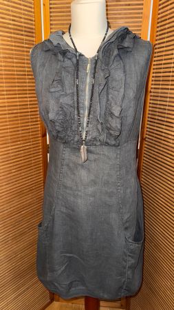 Leinenkleid mit Rüschen, schlammgrau, 38