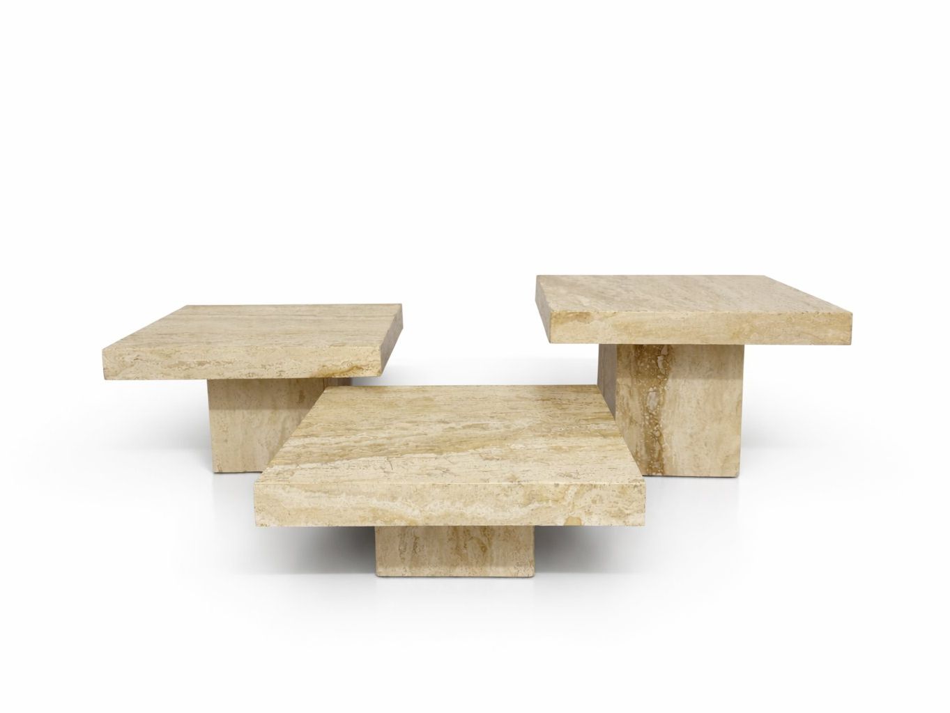 Set di tavolo e panche: Set aus 3 Couchtischen aus Travertin – Usato da Dagmersellen venduto da vvinteriorhome