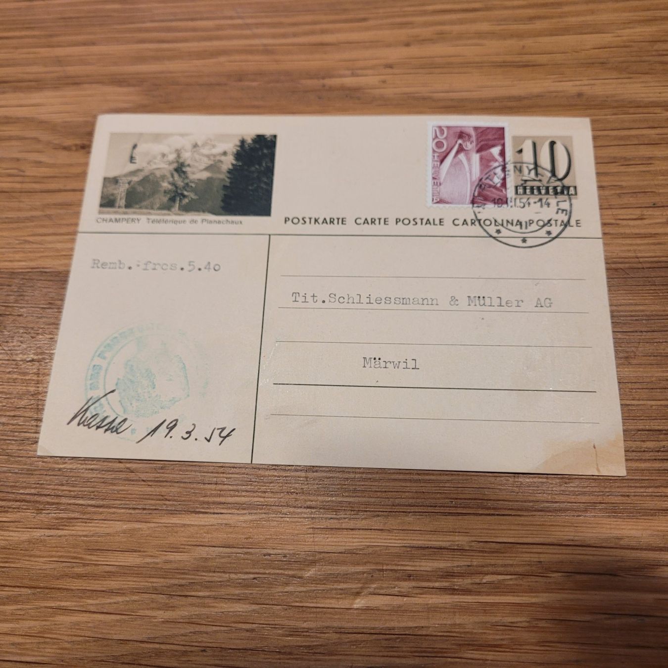Ansichtskarten: GS Champéry 1954 Martigny Märwil – Gebraucht aus Biel/Bienne von Destockweb