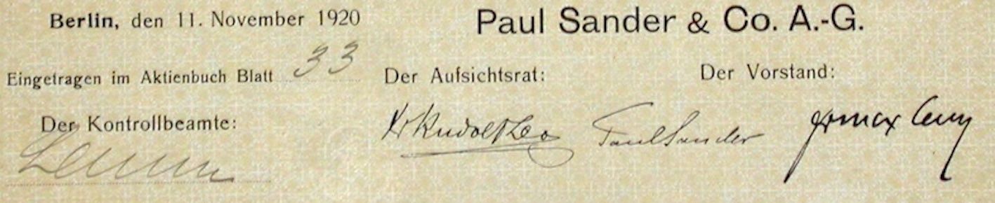 Dokumente: Paul Sander & Co AG, Berlin - 1920 – Gebraucht aus Solothurn von Sgasche 1