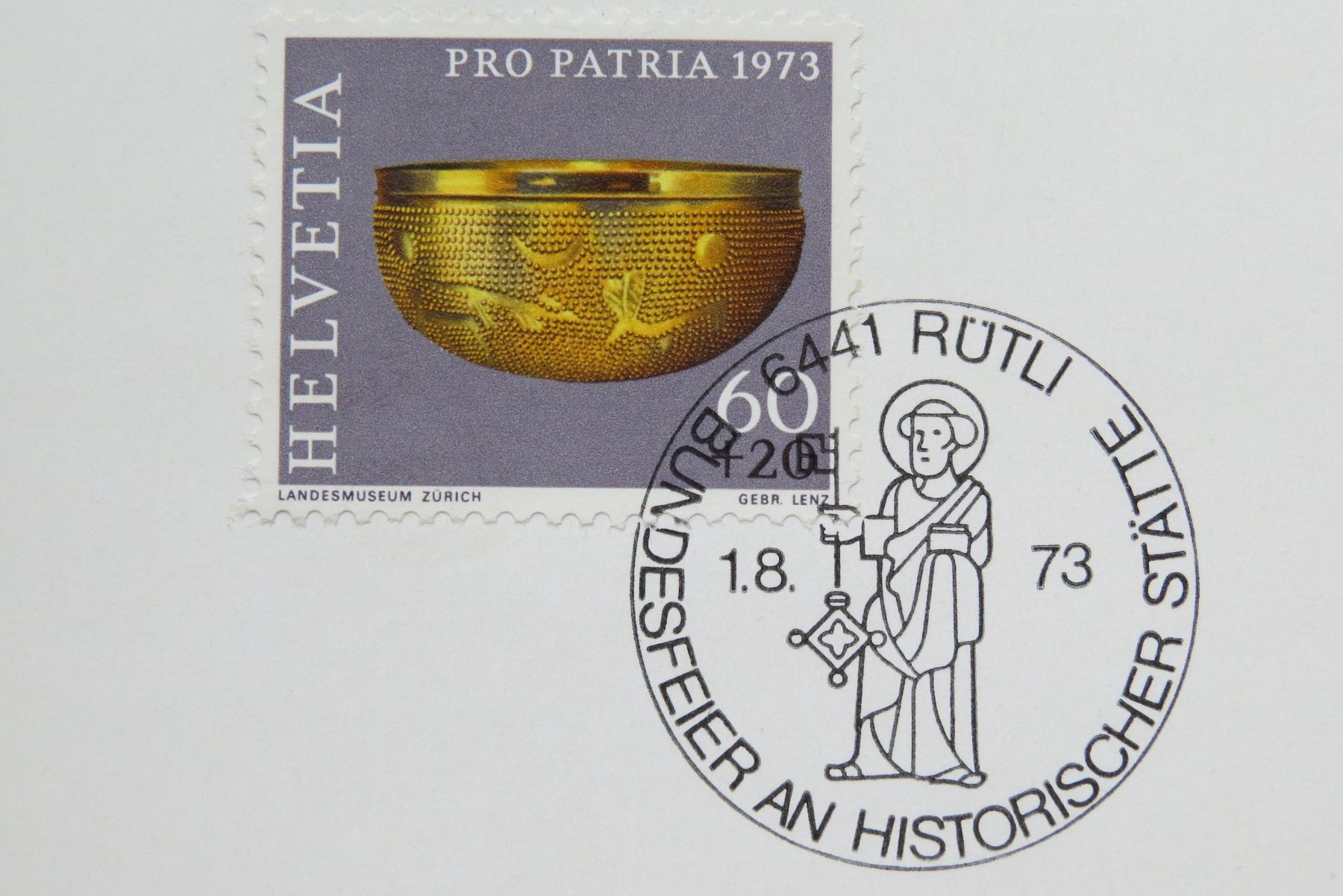 Tutti i francobolli: PTT-Böglein mit Stempel RÜTLI 1.August 1973 – Usato da Brunnen venduto da Kumari 1