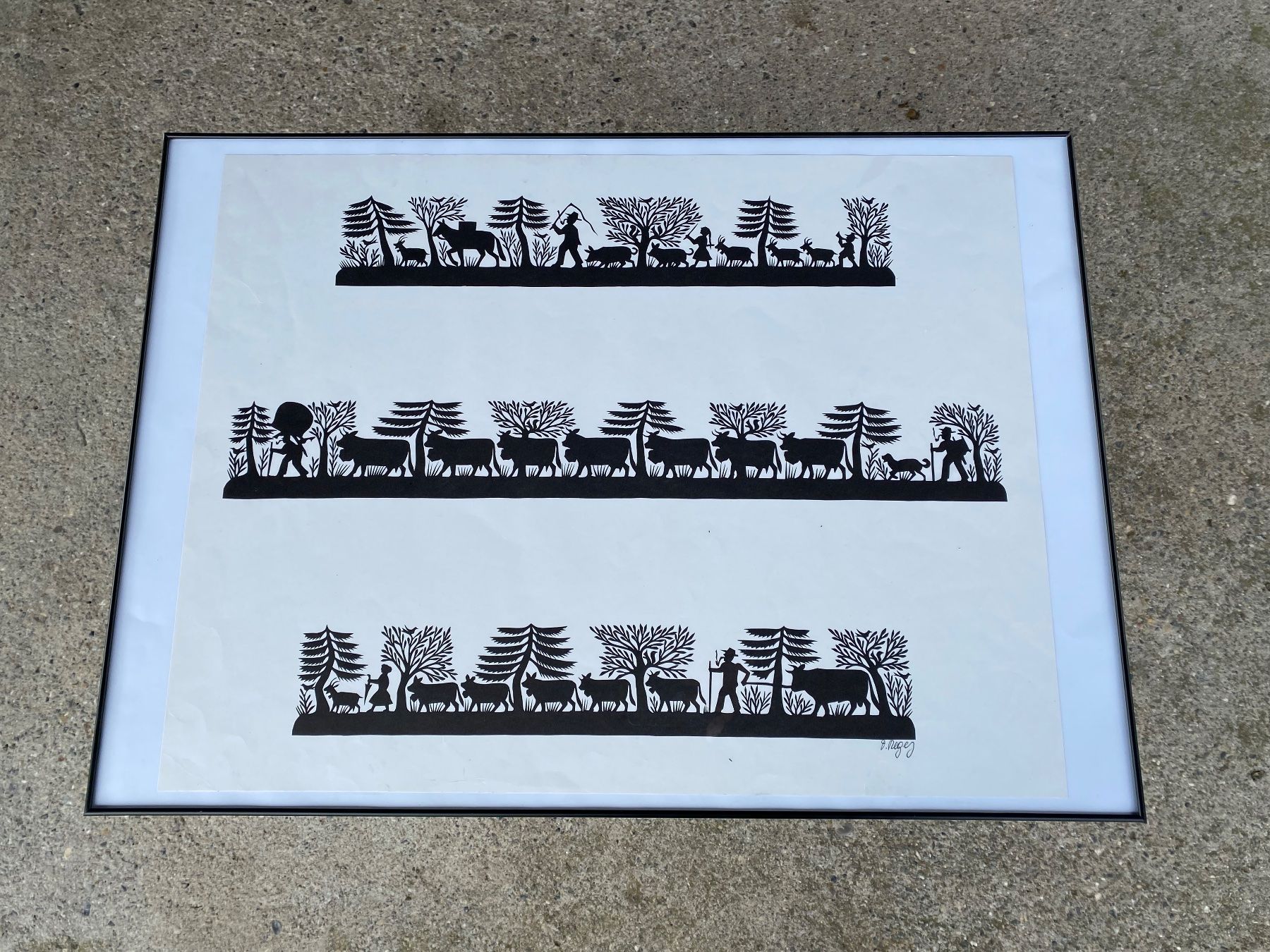 Campanacci mucche: schöne Scherenschnitt Lithographie von David Regez – Usato da Feldbach venduto da Fea1 1