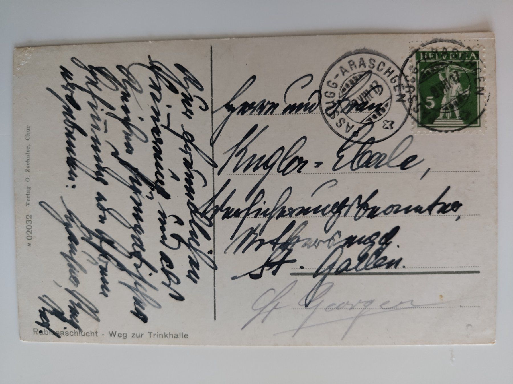 Cartoline postali: Passugg Araschgen gestempelt, dat 1917, Rabiusaschlucht – Usato da Ohmstal venduto da Lebensfreude05 1