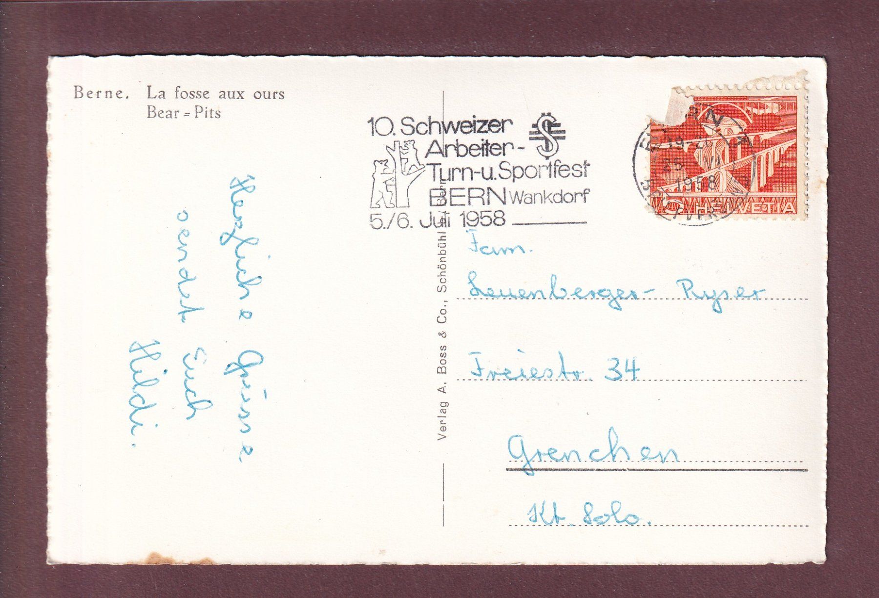 Ansichtskarten: BERN - Bärengraben - 1958 – Gebraucht aus Pully von nicecards 1