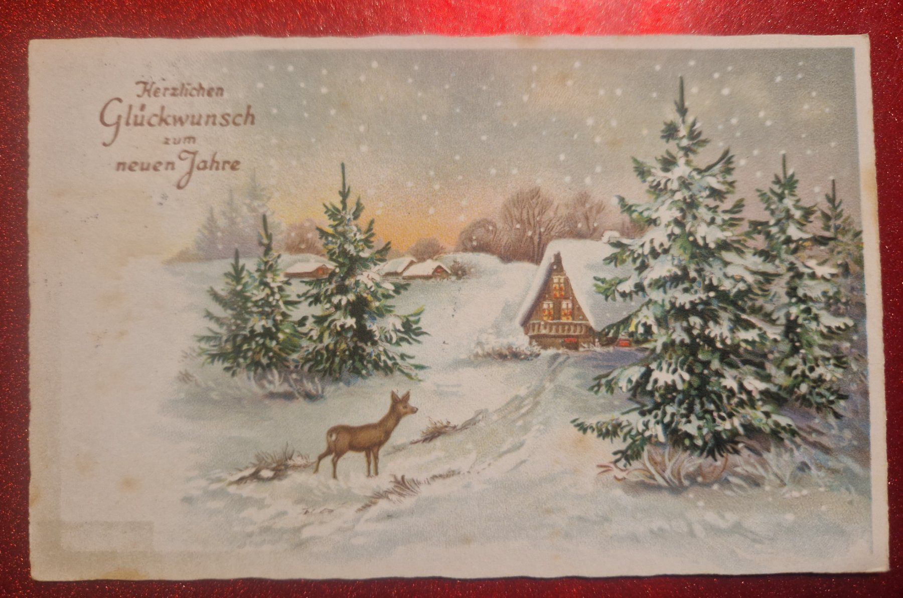 Ansichtskarten: Weihnachtskarte "Neues Jahr" Winterlandschaft 1937 – Gebraucht aus Melchnau von Fishel
