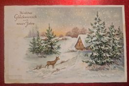 Weihnachtskarte "Neues Jahr" Winterlandschaft 1937