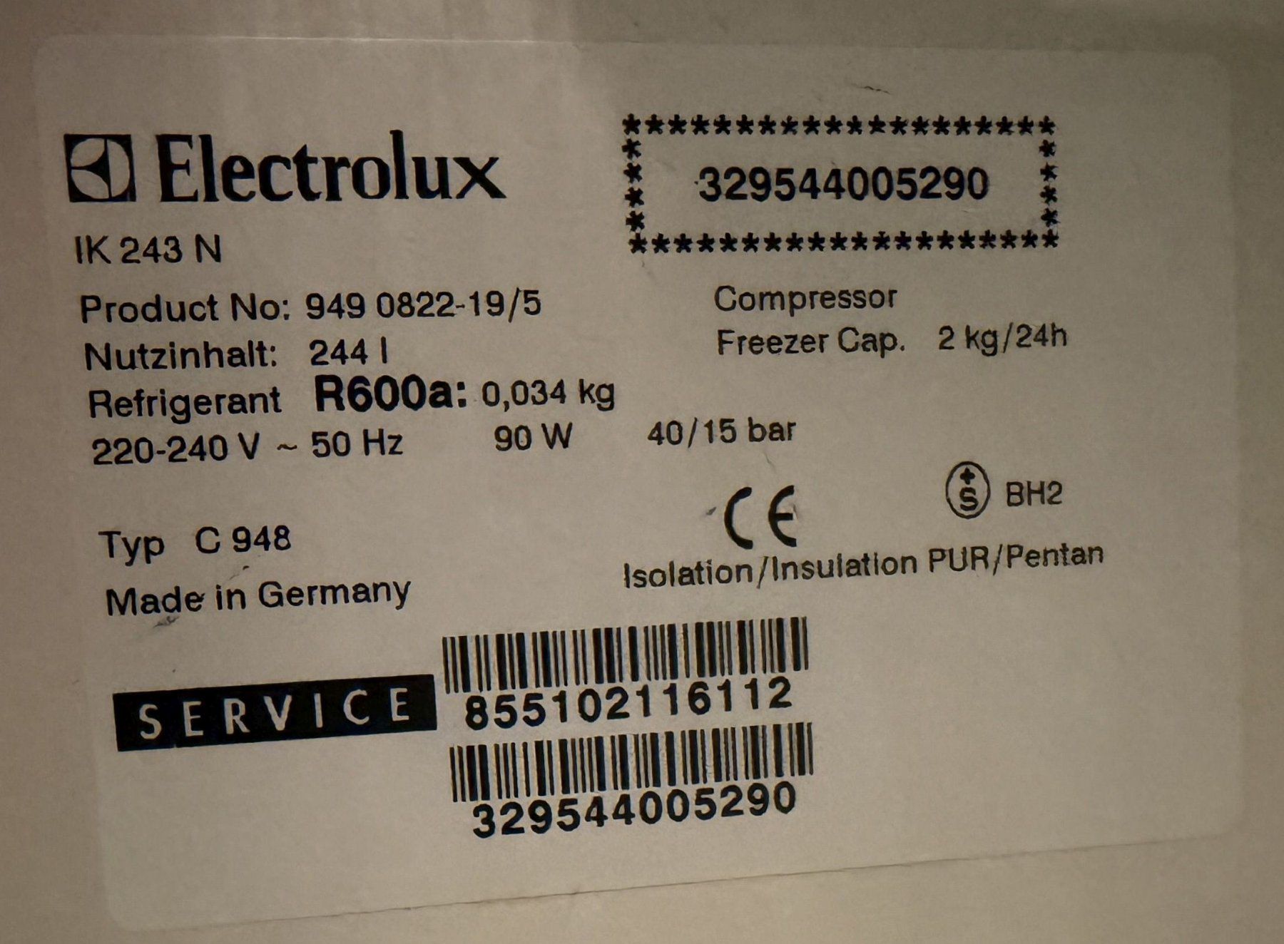 Electrolux Frigoriferi: Electrolux IK243N Kühlschrankteile komplett Set – Usato da Fislisbach venduto da Hape40 2