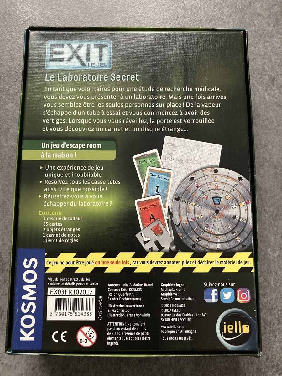 Kosmos Spiele: Jeu EXIT "Laboratoire Secret" escape game – Neu (gemäss Beschreibung) aus Réchy von Pittdesign 1
